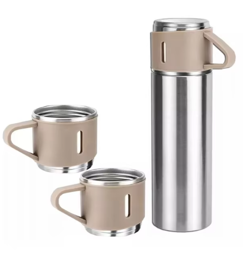 Garrafa Térmica Vacuum Flask 500ml Com 3 Xícaras Inox